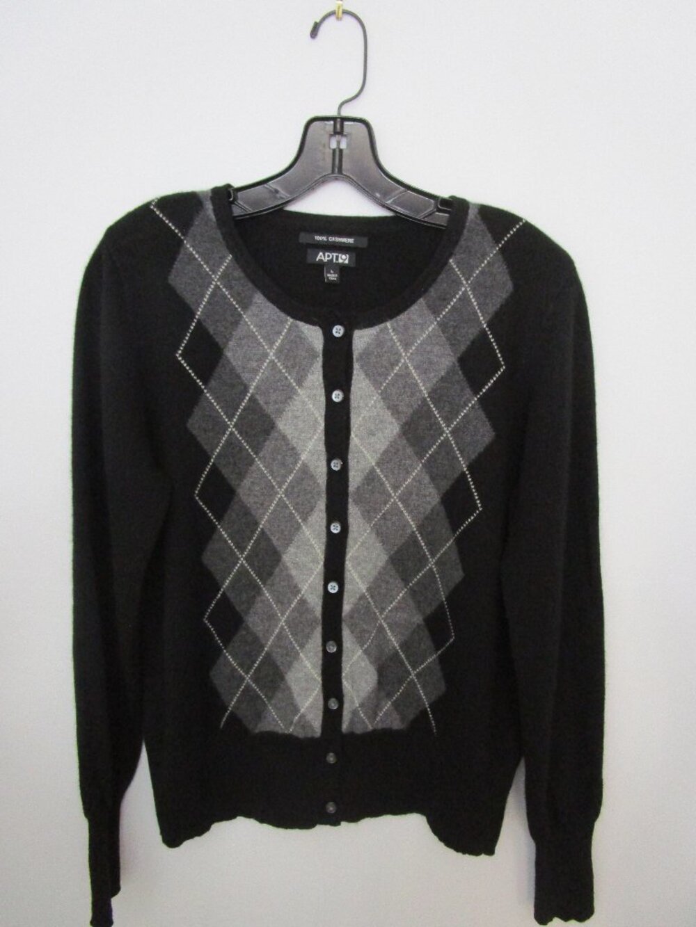 Argyle CASHMERE Intarsia Cardigan Cardy Sweater Black